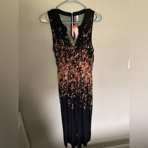 Xhilaration Black and Pink Floral Jumpsuit